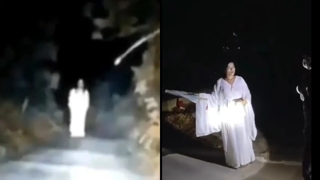 女子全身白衣站在路邊。網圖