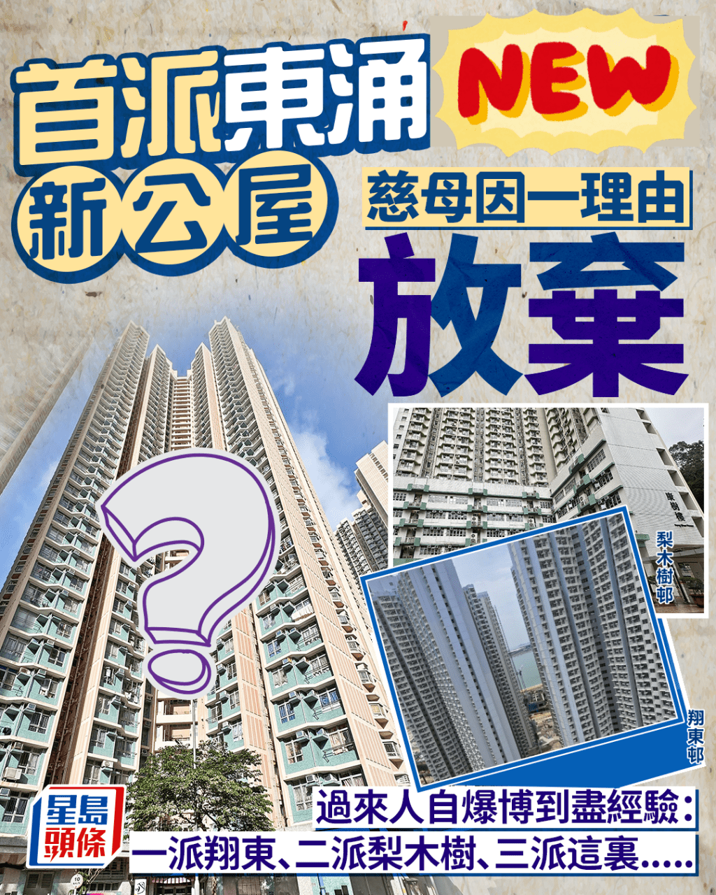 首派東涌新公屋 慈母因一理由放棄 過來人分享經驗:一派翔東、二派梨木樹、三派這裏...... 首派東涌新公屋 慈母因一理由放棄 過來人分享經驗:一派翔東、二派梨木樹、三派這裏......