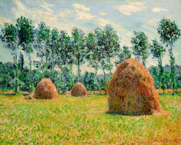 莫奈系列作品《吉维尼稻草堆》夏天景色。