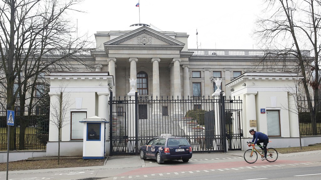 俄羅斯駐華沙大使館。 美聯社