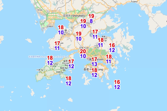 明日各區氣溫預測。天文台