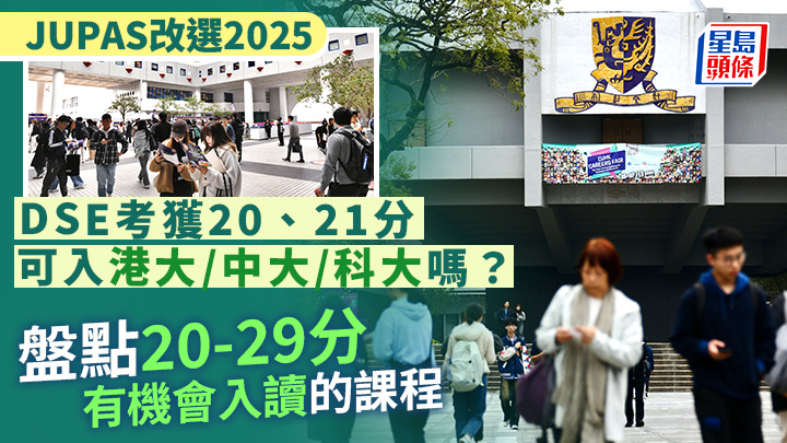 JUPAS改選2025｜DSE考獲20、21分可入港大/中大/科大嗎？盤點20-29分有機會入讀的課程