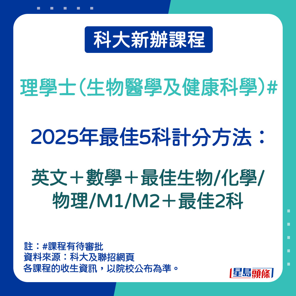 理學士（生物醫學及健康科學）的最佳5科計分方法。