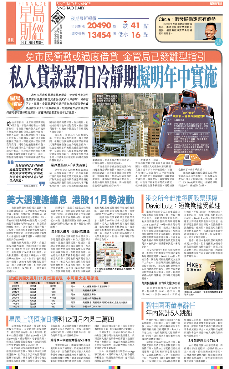 本报周一独家报道，金管局计划为私人贷款设7日冷静期。