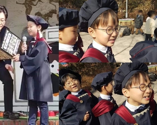 三胞胎雖然大個仔咗，但依舊可愛，民國更做學生代表上台致詞，叻叻！（網圖）