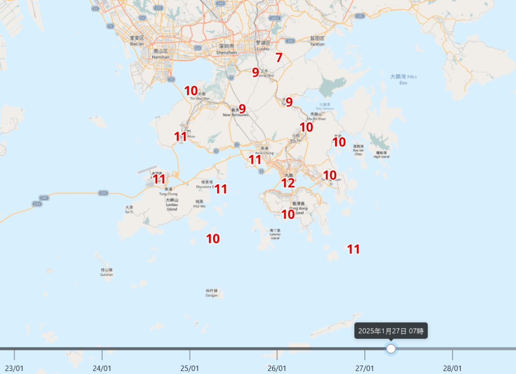 天文台指，如降雨持續年廿八氣溫或更低。天文台擷圖