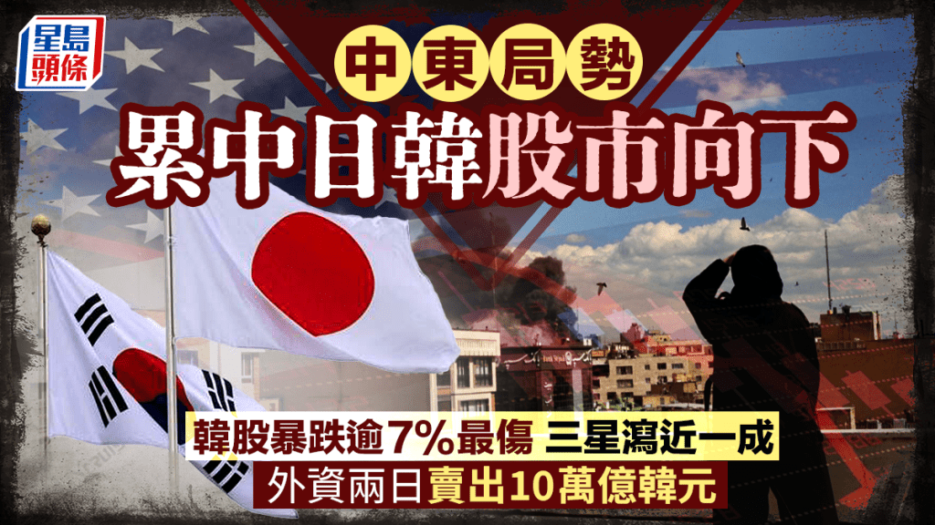 中东局势累中日韩股市向下 韩股暴跌逾7%最伤 三星泻近一成 外资两日卖出10万亿韩元