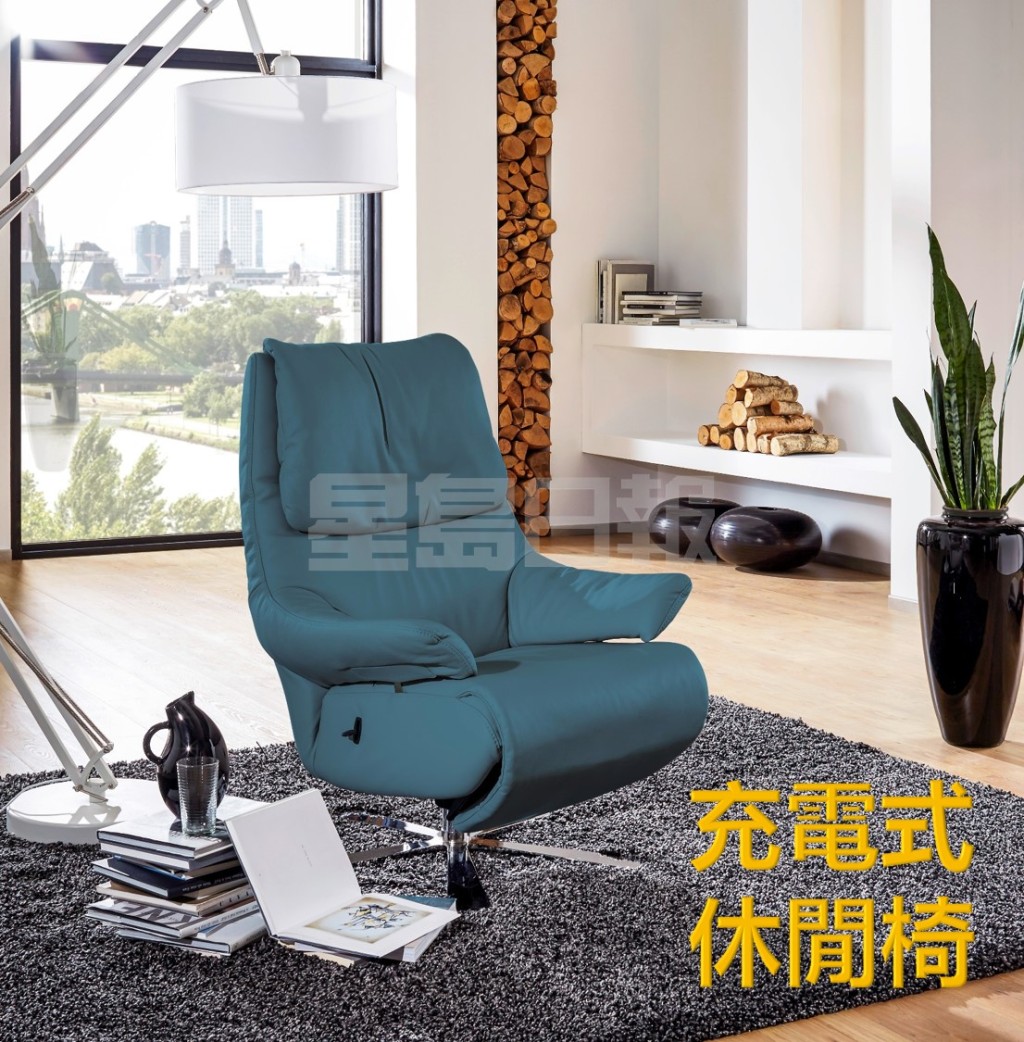 来自德国的7602全真皮休闲椅，设计配合人体工学，能电动调节靠背及弹脚角度，头枕亦能调校角度，并设有外置充电池，充电一次便可用上1至2个月，让你毋需顾虑插头位置摆放座椅。