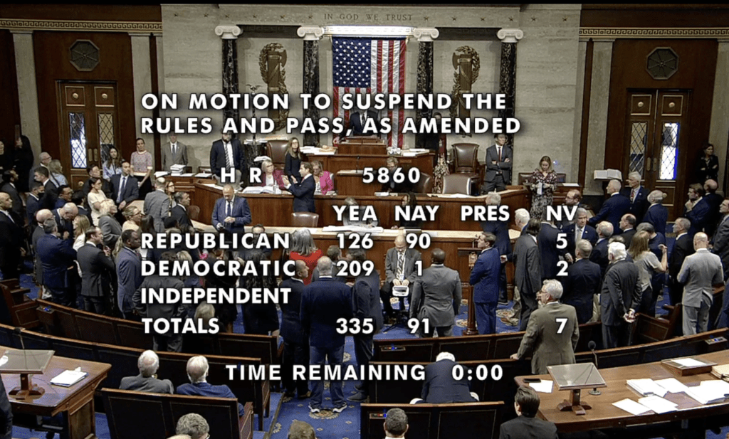 众议院以335票对91票，通过共和党籍众院议长麦卡锡提出，旨在让政府有资金持续运作多45天的临时法案。美联社