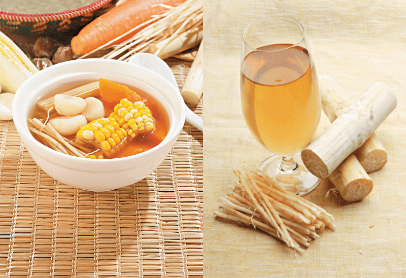 茅根水可以當作湯品食用，或者將湯汁裝起當作飲料，作夏天消暑之物實在一流。