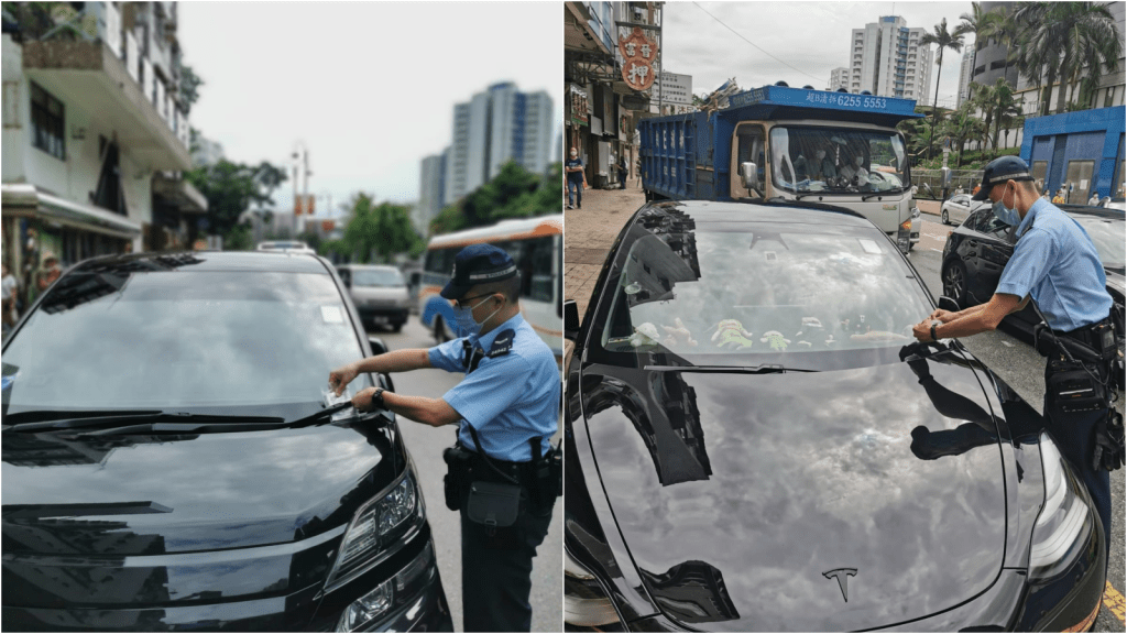 警方向大圍區內違例停泊車輛發出50張交通定額罰款告票。警方圖片