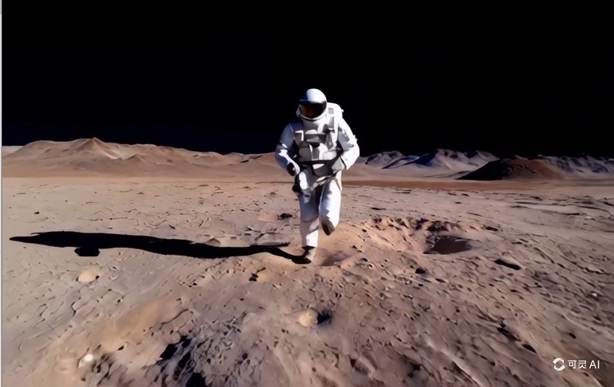在火星上奔跑的太空人。