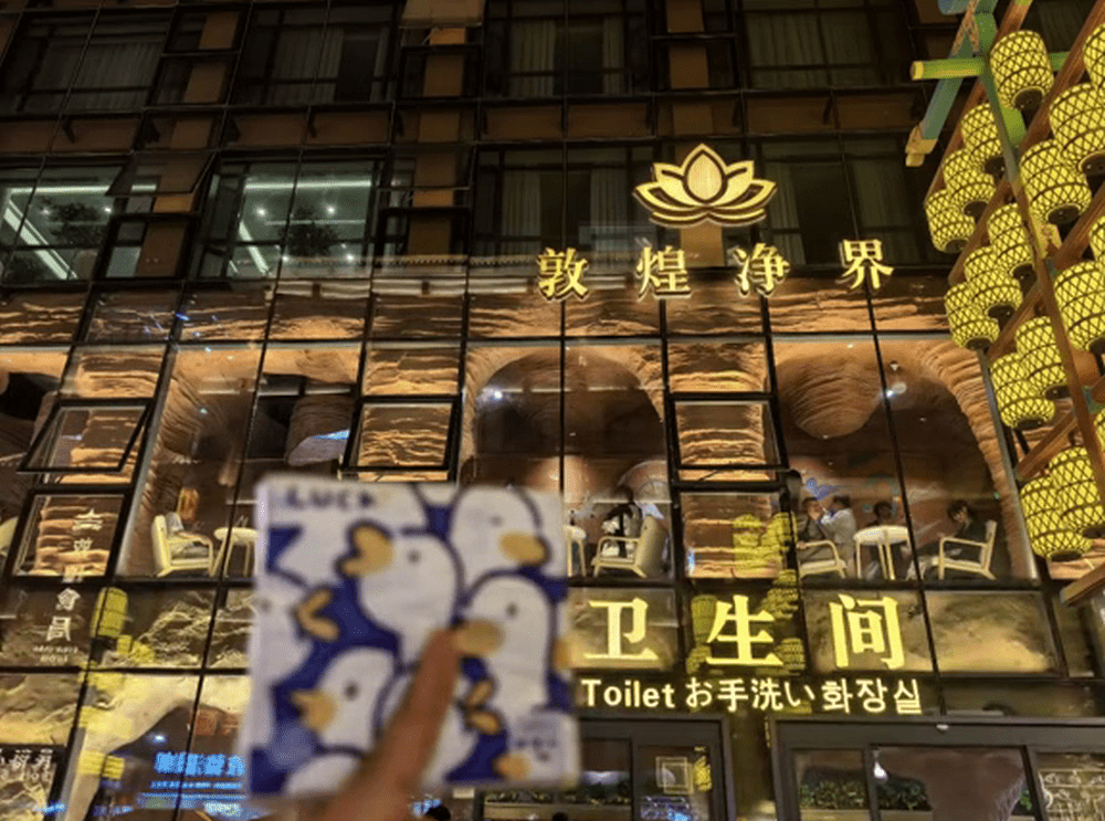 游客揸厕纸敦煌“网红厕所”外影相。抖音
