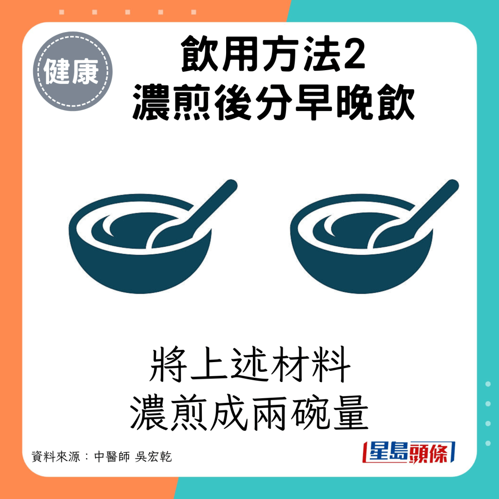 降血压茶饮｜泡制方法2：将材料浓煎成两碗量。