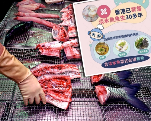 食安中心於Facebook發文,提醒市民生勿食淡水魚魚生。食安中心FB圖片及資料圖片