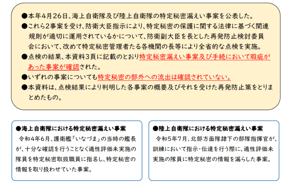 本次自衛隊洩密危機案調查報告截圖。 日本防衛省