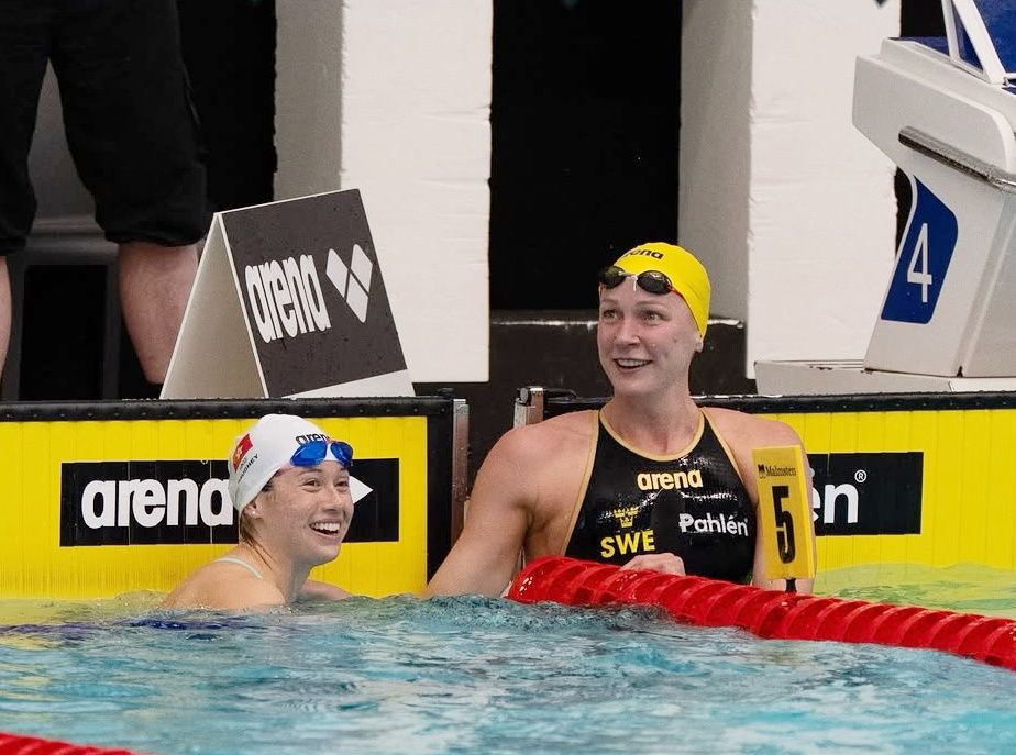 Siobhan 難忘跟偶像兼產後復出的絲祖唐(右) 在瑞典的50米決賽碰頭(最終Siobhan奪冠) 。Siobhan IG 圖