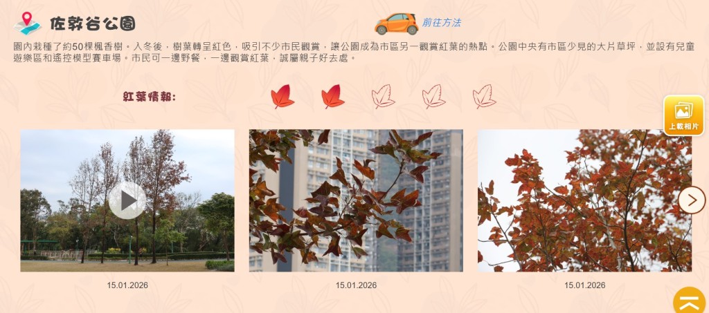 康文署「康文賞花情報」「紅葉情報」截圖