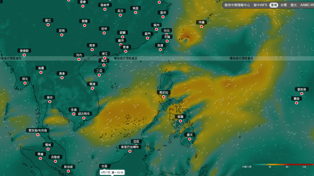 8月18日（周二）風向預測。