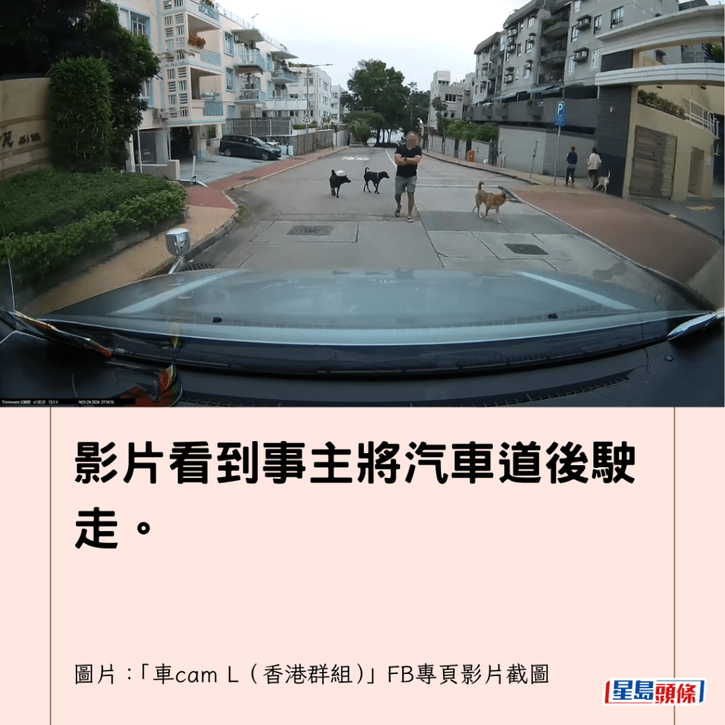  影片看到事主將汽車道後駛走。