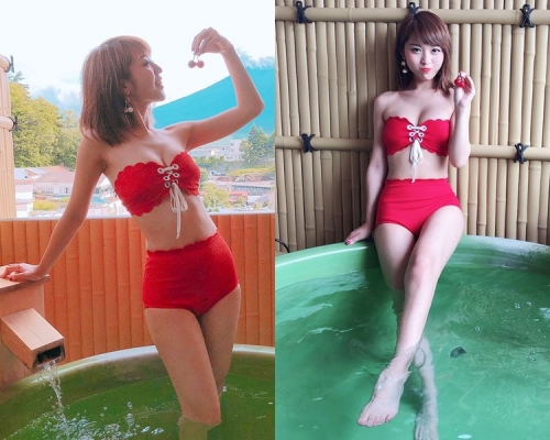林穎彤穿水著浸溫泉，派福利益網民。