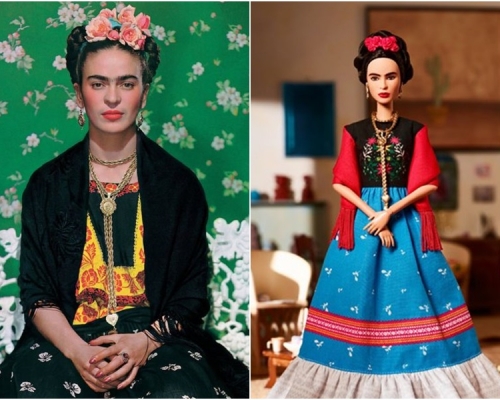 墨西哥已故畫家芙烈達卡蘿(左)的芭比娃娃(右)，掀肖像權糾紛。網圖