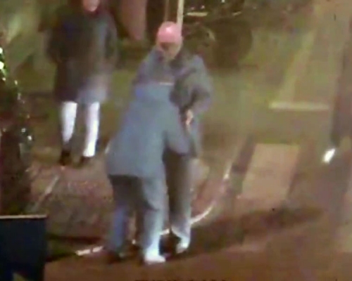 大妈搀扶老翁过马路后，帮老翁整理衣服时趁机偷走其钱包。(网图)