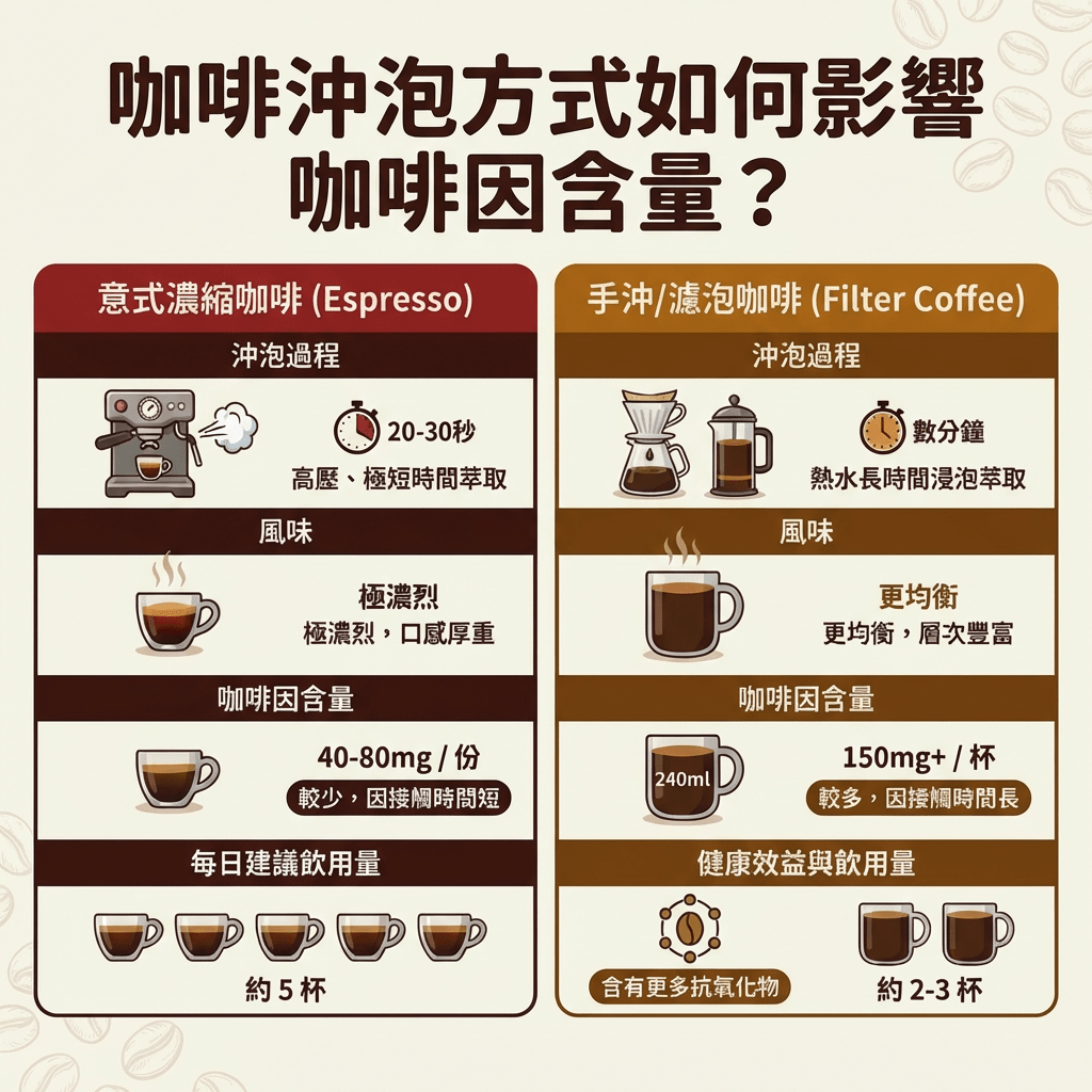 意式濃縮咖啡vs手沖咖啡 咖啡因含量有何差別？