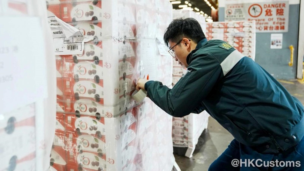 香港海關人員仔細檢查貨物。