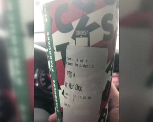 Starbucks小白單印豬字惹惱美警。網圖