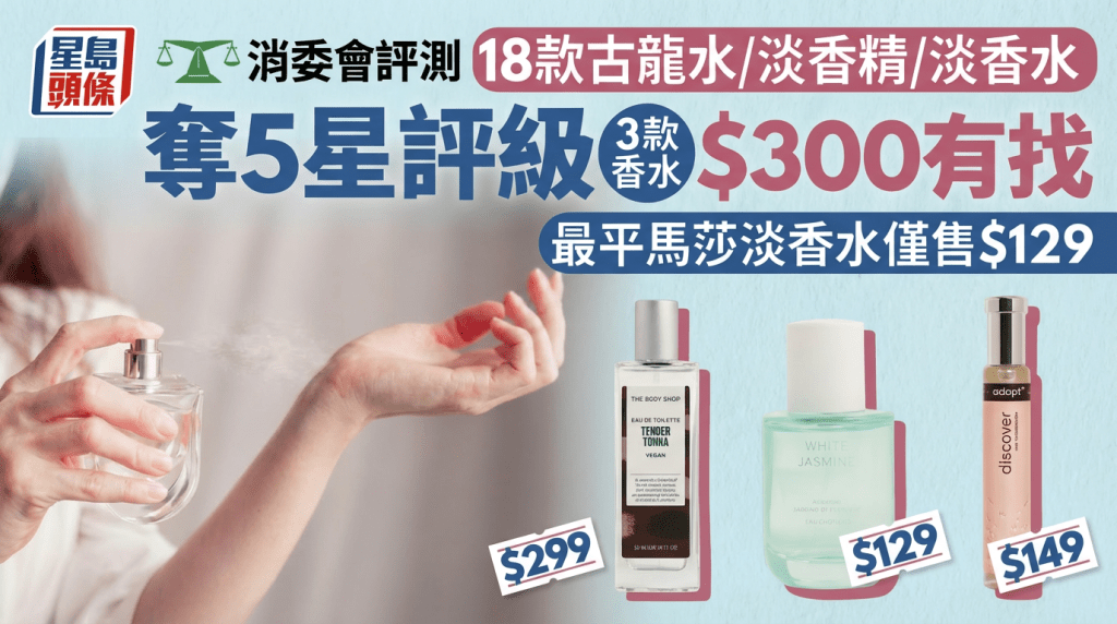 消委会测试｜18款古龙水/淡香精/淡香水夺5星评级 3款售价低于300元 最平马莎淡香水仅售$129