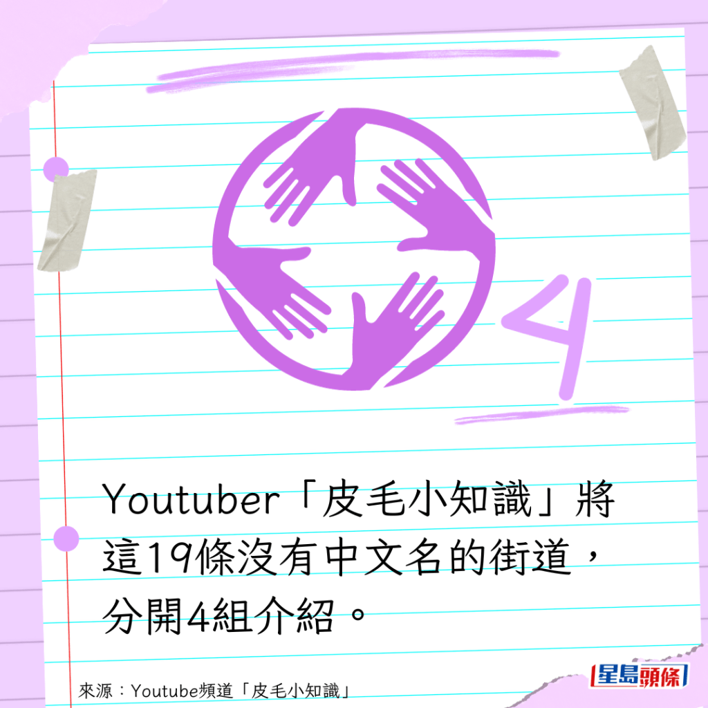 Youtuber「皮毛小知识」将这19条没有中文名的街道，分开4组介绍。
