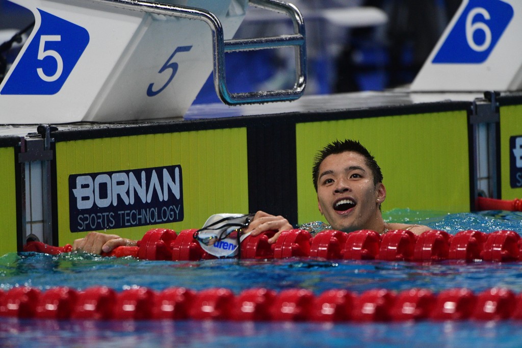 杭州亚运．何甄陶50米自由泳夺银牌。陈极彰摄