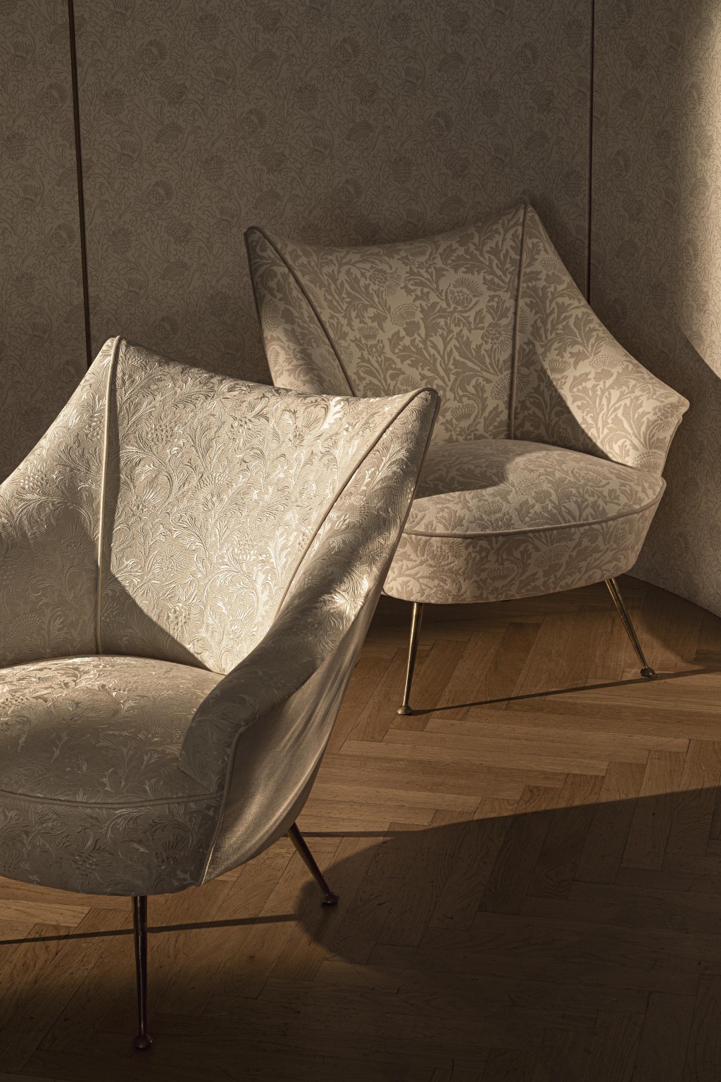 以Loro Piana品牌象徵的薊花為靈感創作的面料，製作出這張Armchair。