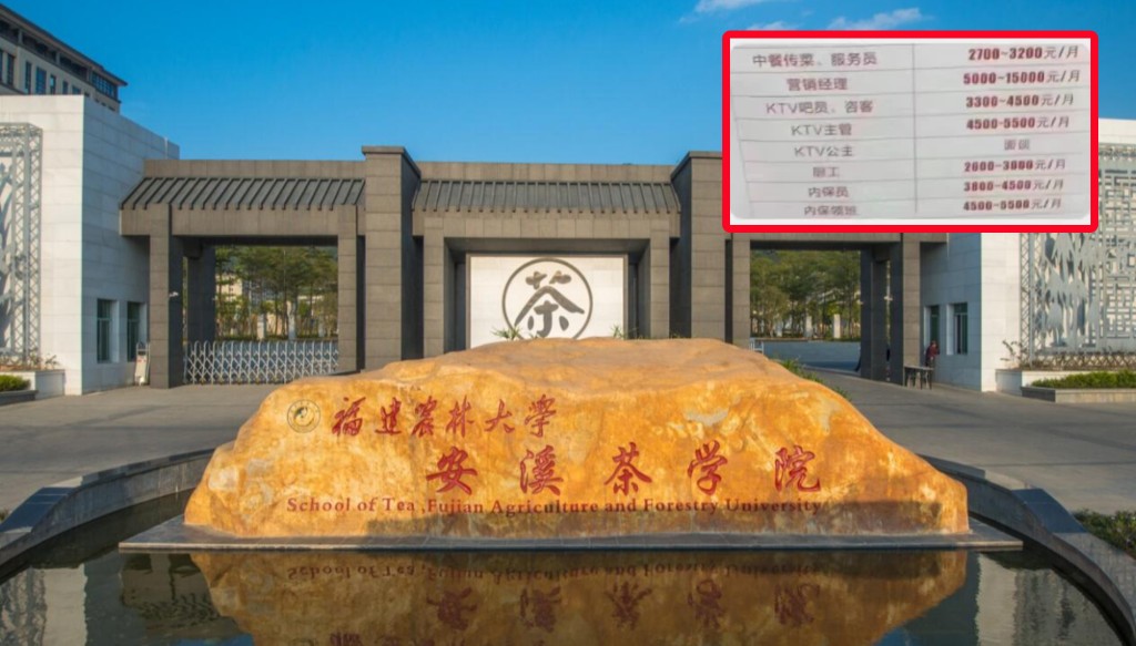 早前有酒店在福建農林大學安溪茶學院招聘「KTV公主」。