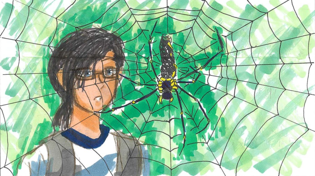  Choi Mo Yi同学用画作重现当天她遇见蜘蛛的情景。