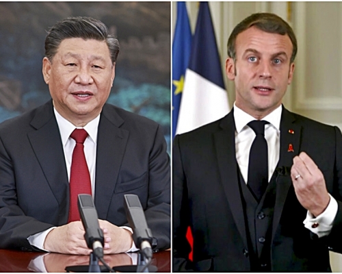國家主席習近平(左)早前與法國總統馬克龍(右)通電話。