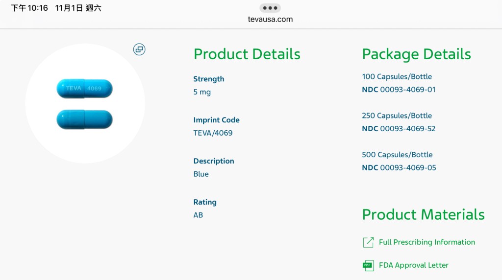 Teva盐酸哌唑嗪1微克装使用蓝色胶囊。 Teva USA Teva盐酸哌唑嗪1微克装使用蓝色胶囊。 Teva USA