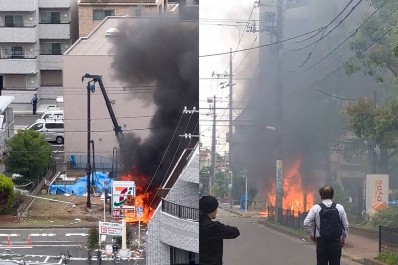 東京地盤爆炸起火,疑工程破壞地下燃氣管。X平台 東京地盤爆炸起火,疑工程破壞地下燃氣管。X平台