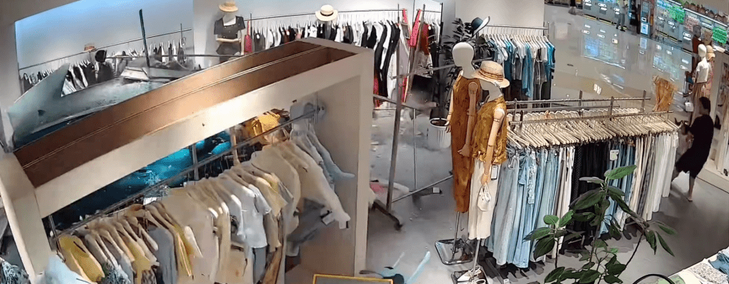 藍色SUV失控直衝入服裝店。