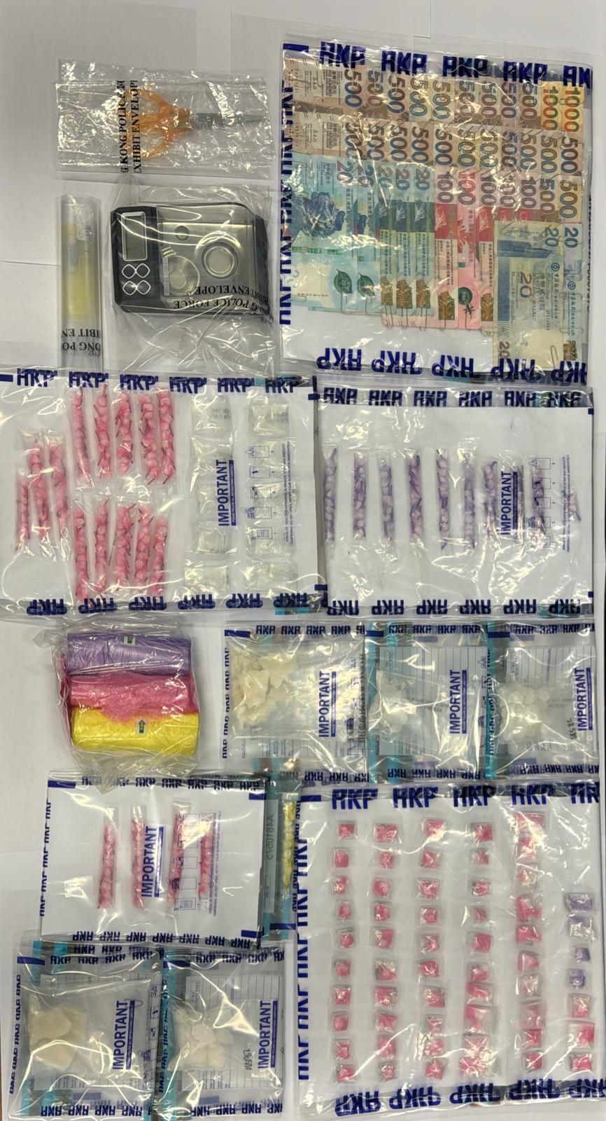警方檢獲的毒品市值共約港幣40萬元。警方提供圖片