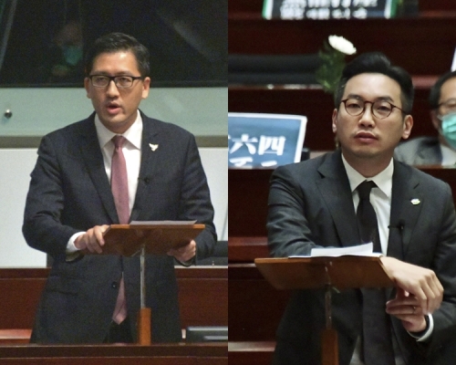 林卓廷(左)批評曾國衞發表的言論非常荒謬,意圖阻嚇市民參與初選。楊岳橋(右)認為初選沒有任何違反法例的行為。 資料圖片