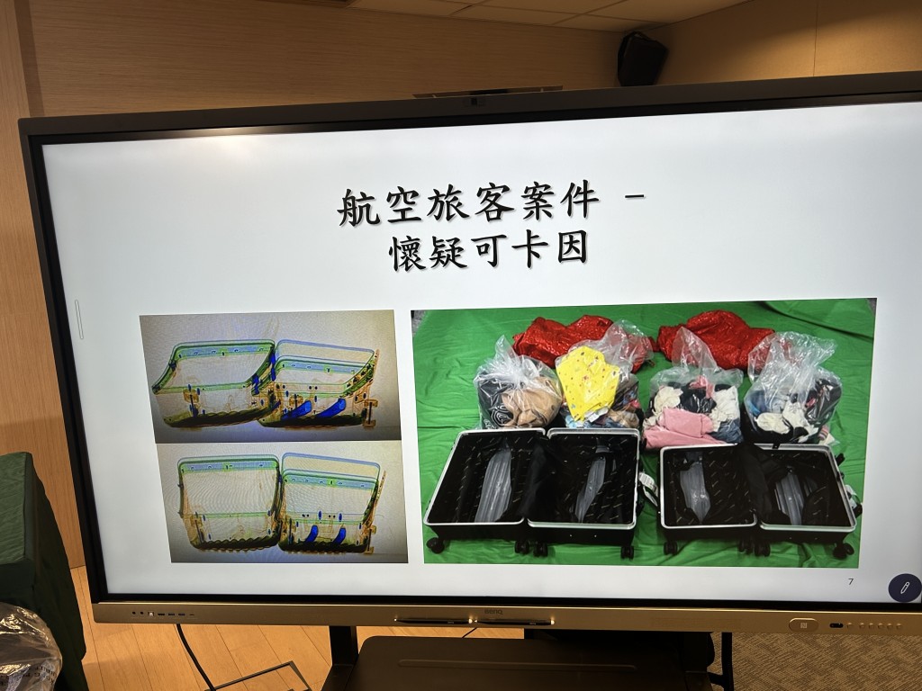 海關從一名法國返港婦人行李的暗格中,發現約值290萬港元的可卡因。 海關從一名法國返港婦人行李的暗格中,發現約值290萬港元的可卡因。