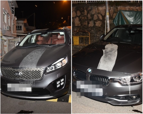 兩輛被淋起漆水的私家車。