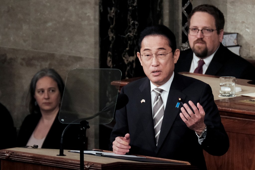 岸田文雄上月訪美時，在美國國會發表演說。路透社