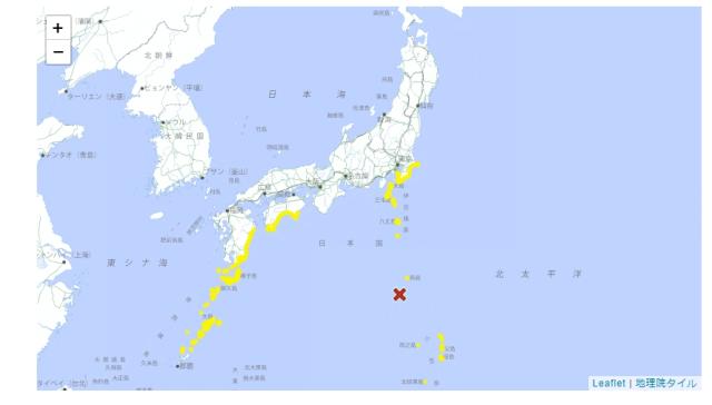 日本伊豆群岛鸟岛近海发生地震，日本气象厅随后针对靠太平洋侧部分地区发布海啸注意报。网上图片