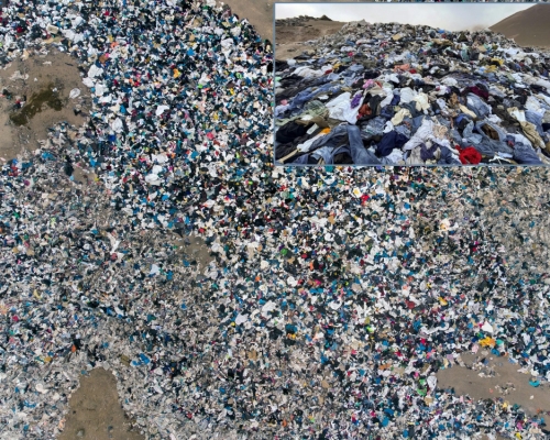 智利阿塔卡瑪沙漠的遺棄二手衣服堆積成山。 （網上圖片）