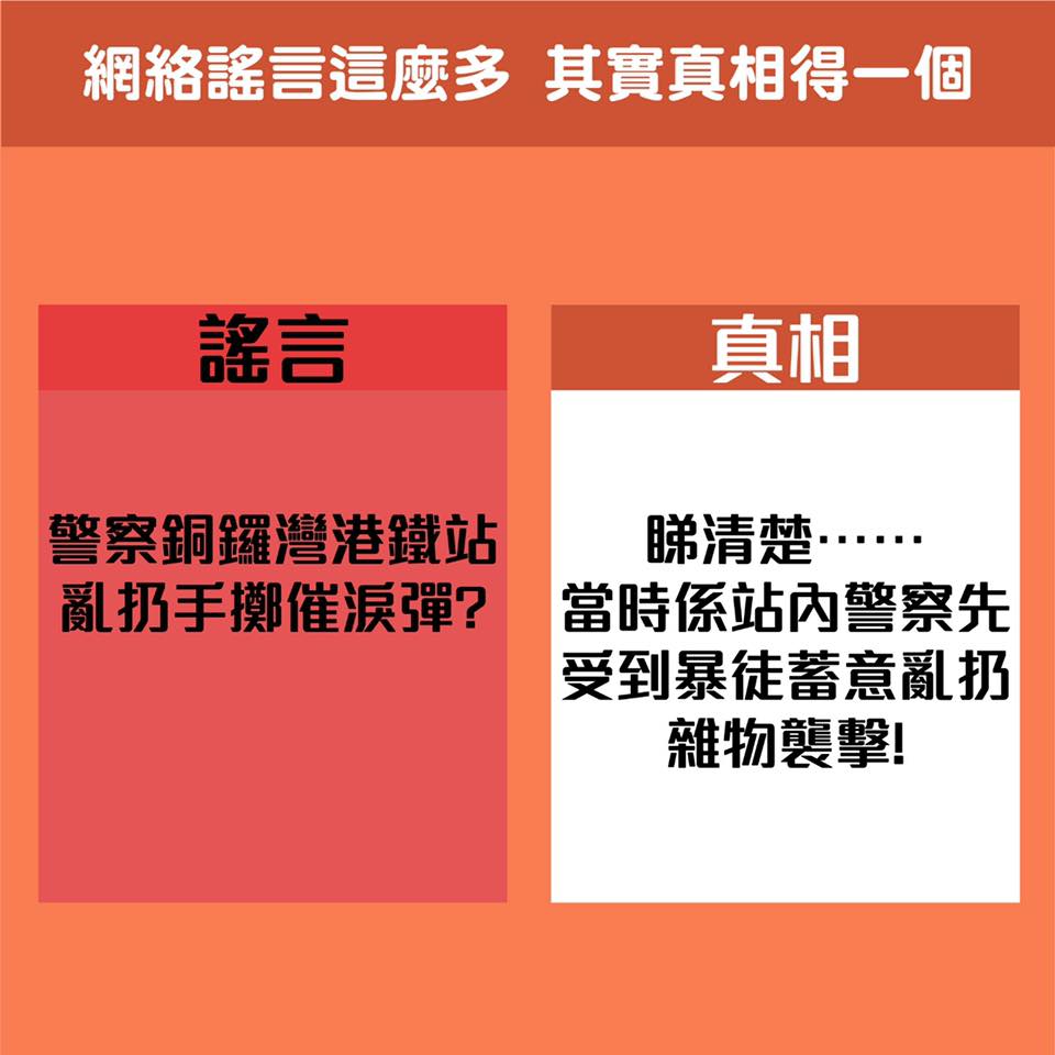 警方澄清警方投擲催淚彈因暴徒先攻擊警察。警方圖片