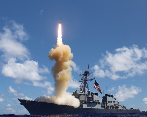 美國海軍日前進行神盾系統攔截試驗失敗。AP資料圖片
