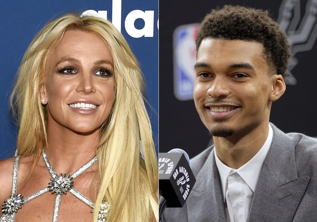 Britney上前跟NBA新星雲班耶馬打招呼時卻誤以為是粉絲被兜巴星 。美聯社